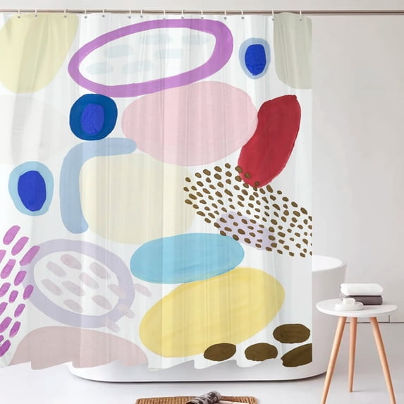 Nordic Abstract Art Shower Curtain Waterproof Polyester Fabric Bath Curtain Cute Colorful Dot Circle Curtains for Bathroom Decor