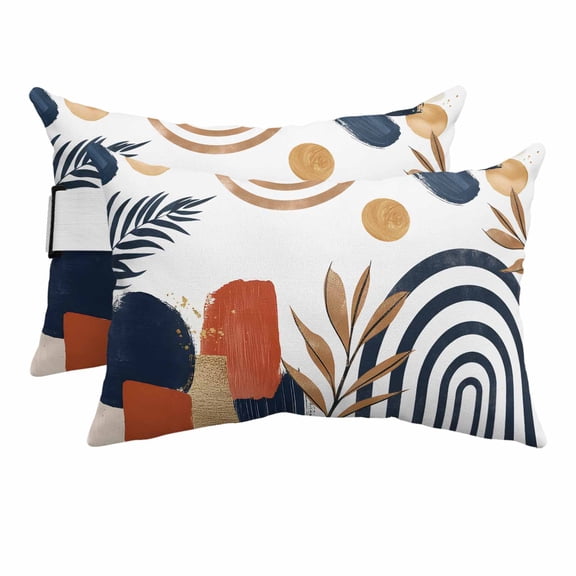 Nordic Abstract Leaves Arch Sun Outdoor Pillow for Chaise Lounge Chair,Terracotta Aesthetic Color Block Waterproof Headrest Lumbar Pillows with Insert&Elastic Strap for Patio Pool Chairs,2 Pack