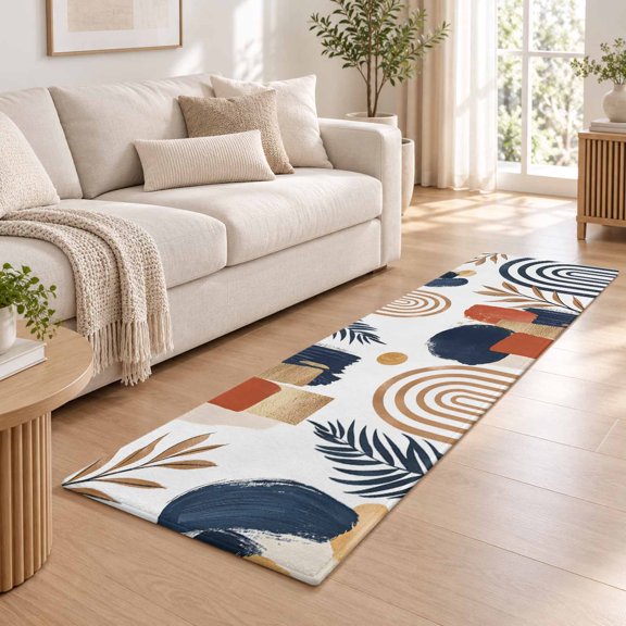 Nordic Abstract Leaves Arch Sun Runner Rug for Kitchen Bedroom Hallway Runner Rugs 2x6ft, Terracotta Color Block Soft Non-Slip Floor Carpet for Entryway Stair Washable Cushion Rug Chenille Sponge