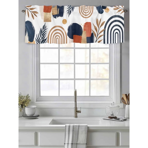 Nordic Abstract Leaves Arch Sun Valances for Windows,Kitchen Valance Rod Pocket Short Curtain,Terracotta Aesthetic Color Block Valance Curtain Window Valances for Bedroom Living Room 54"x18"