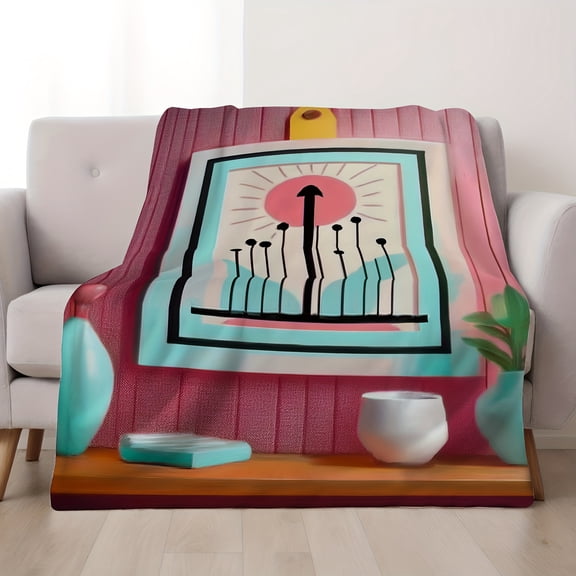 Nordic Abstract Sunrise Pattern Blanket, Soft Cozy All-Season Decorative Throw for Bedroom Living Room, Artistic Home Decor