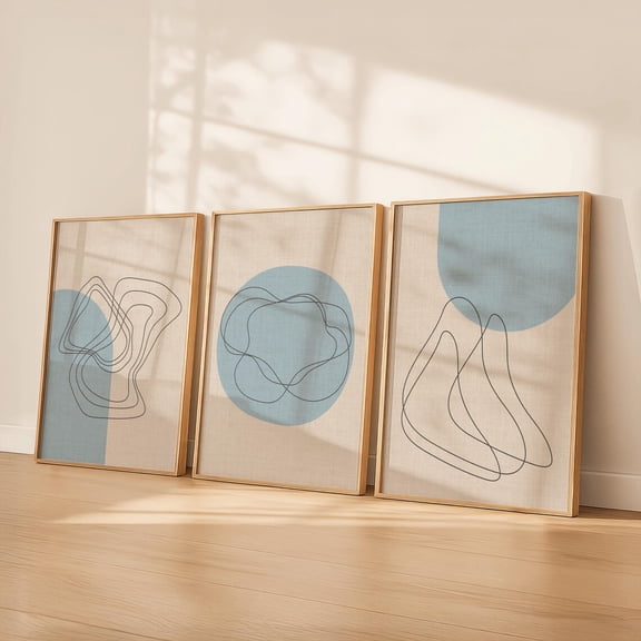 Nordic Abstract Wall Art Minimalist Blue Line Art Neutral Linen, Poster Only