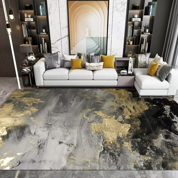 Nordic Black Gold Light Luxury Carpets Abstract Art Large Rugs for Living Room Sofa Coffee Tables Mat Bedroom Bedside r Mats