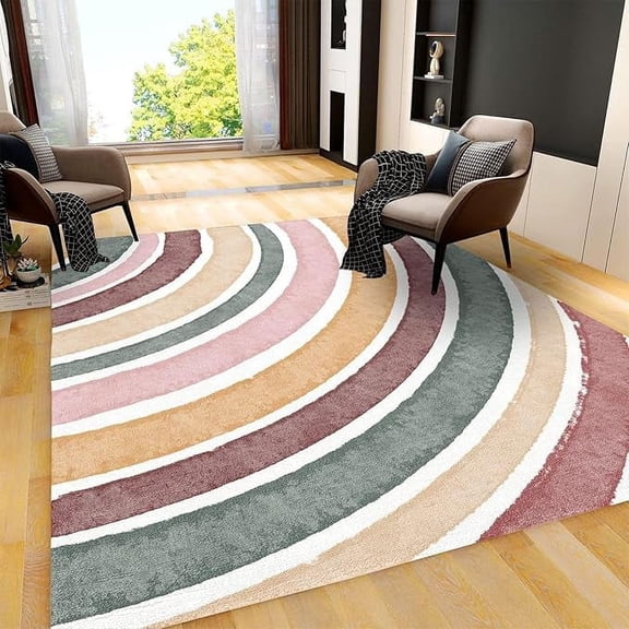 Nordic Bohemian Rainbow Art Area Rug, Abstract Advanced Geometric Kids Carpet, Non-slip Washable Easy Clean Foldable Nursery Mat For Living Room Bedroom Entryway 2 x 3ft