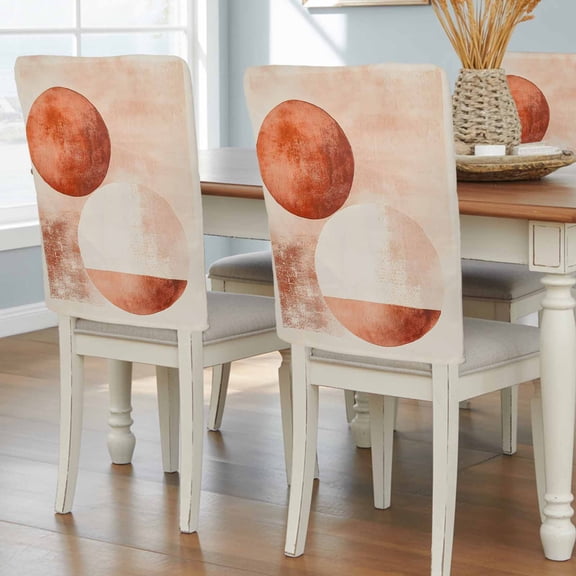 Nordic Boho Dining Chair Back Cover Only, Red Circular Color Block Set of 4 Chair Back Covers, Removable Washable for Dining Room, Banquet & Holiday Decoration