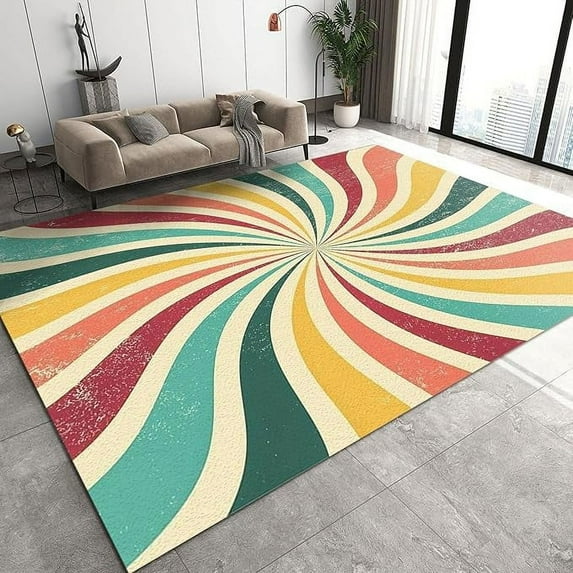 Nordic Boho Rainbow Windmill Breathable Area Rug, Modern Mid Century Style Large Rugs, Indoor Non-Slip Kids Rugs For Sofa Living Room Mat Bedroom Home Decor Floor Mats 3 x 5ft