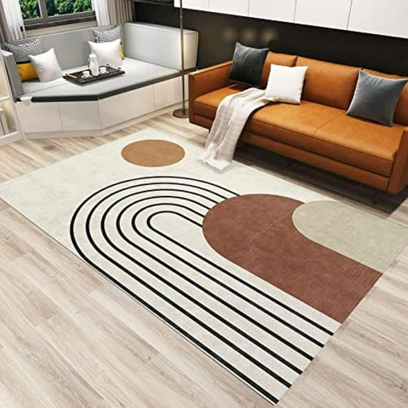 Nordic Boho Sun Geometric Art Area Rug, Mid-Century Modern Living Room Large Carpet, Non-Slip Low Pile Durable Washable Home Decor Mat For Dining Room Kids Bedroom Entryway 4x6ft