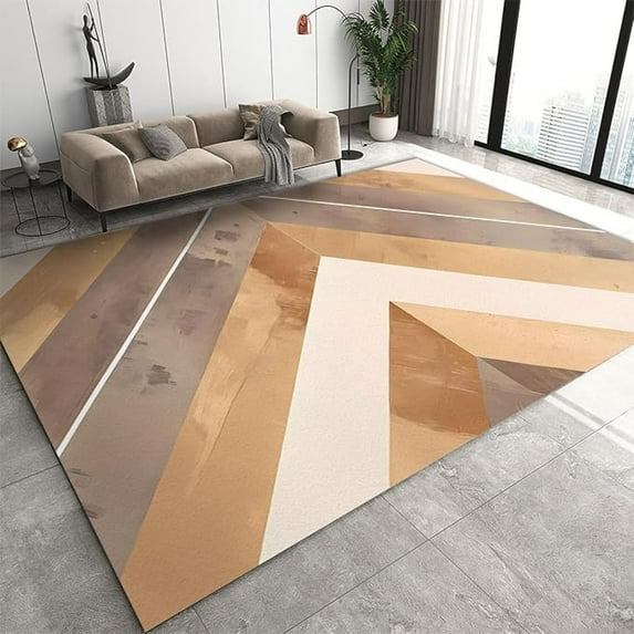 Nordic Brown Geometric Art Area Rug, Modern Minimalist Marble Indoor Non Slip Bedroom Rug, Low Pile Fade Resistant Soft Carpet For Room Sofa Living Room Home Decor Floor Mat 2x3ft