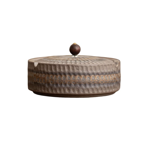 Nordic Ceramic Covered Ashtray, Retro Textured Smoking Ash Tray with Lid for Desktop Office Home Living Room, Decorative Round Dish Holder for Cigarette Butts, Easy-Clean Hammer Finish Ornament