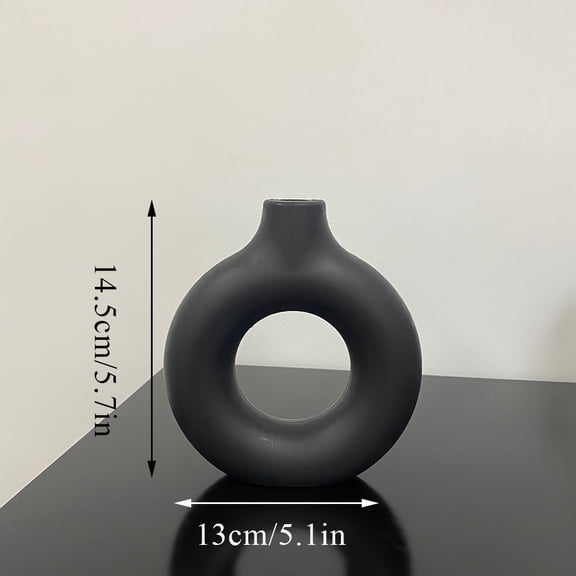 Nordic Ceramic Donut Vase Circular Ceramic Flower Vase With Hollow Design Hand-Made Dry Flowers Pot Modern Arts Decoration