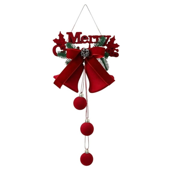 Nordic Christmas Bell Ornaments - Red Flocked Hanging Bells with Bow & Santa Design for Christmas Tree Decorations, Indoor Outdoor Festival Party Decor