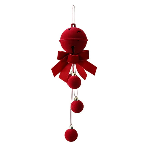 Nordic Christmas Bell Ornaments - Red Flocked Hanging Bells with Bow & Santa Design for Christmas Tree Decorations, Indoor Outdoor Festival Party Decor