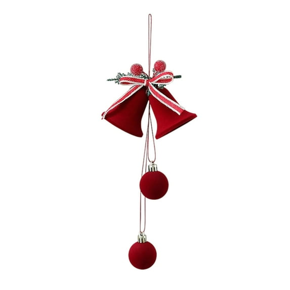 Nordic Christmas Bell Ornaments - Red Flocked Hanging Bells with Bow & Santa Design for Christmas Tree Decorations, Indoor Outdoor Festival Party Decor