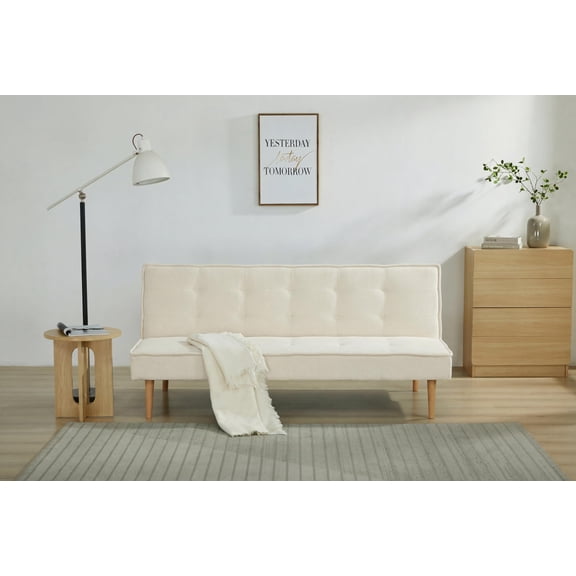 Nordic Convertible Sofa Bed, Pine Frame & Plush Upholstery, Multi-Functional Sleeper with Premium Comfort (White)