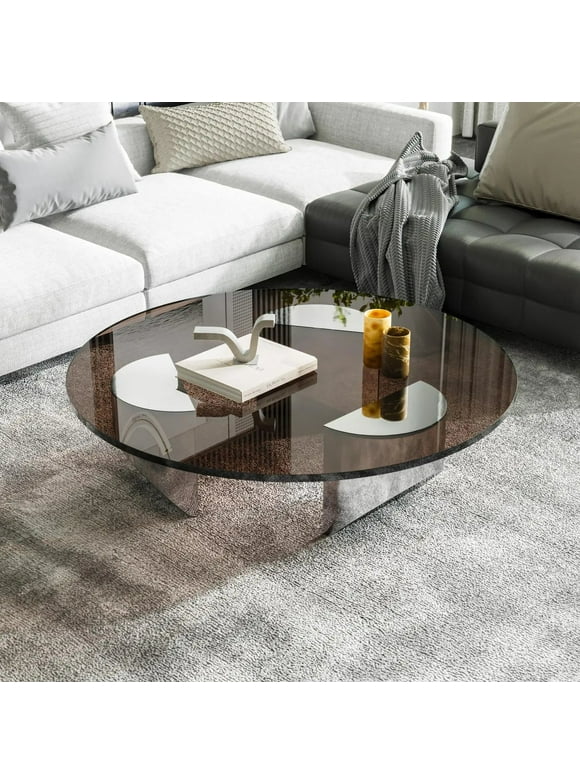 Nordic Creative Transparent Coffee Tables Round Glass Wedge Table Living Room Vintage Minimalist Tea Table Design Home Furniture