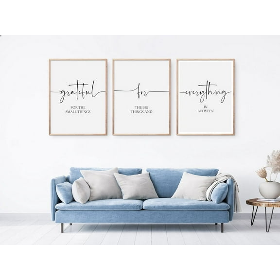 Nordic Decoration 3 Pieces Grateful For The Small Things Wall Art Picture Poster Gratitude Quotes Canvas Prints Painting Home Decor with Wooden Inner Frame