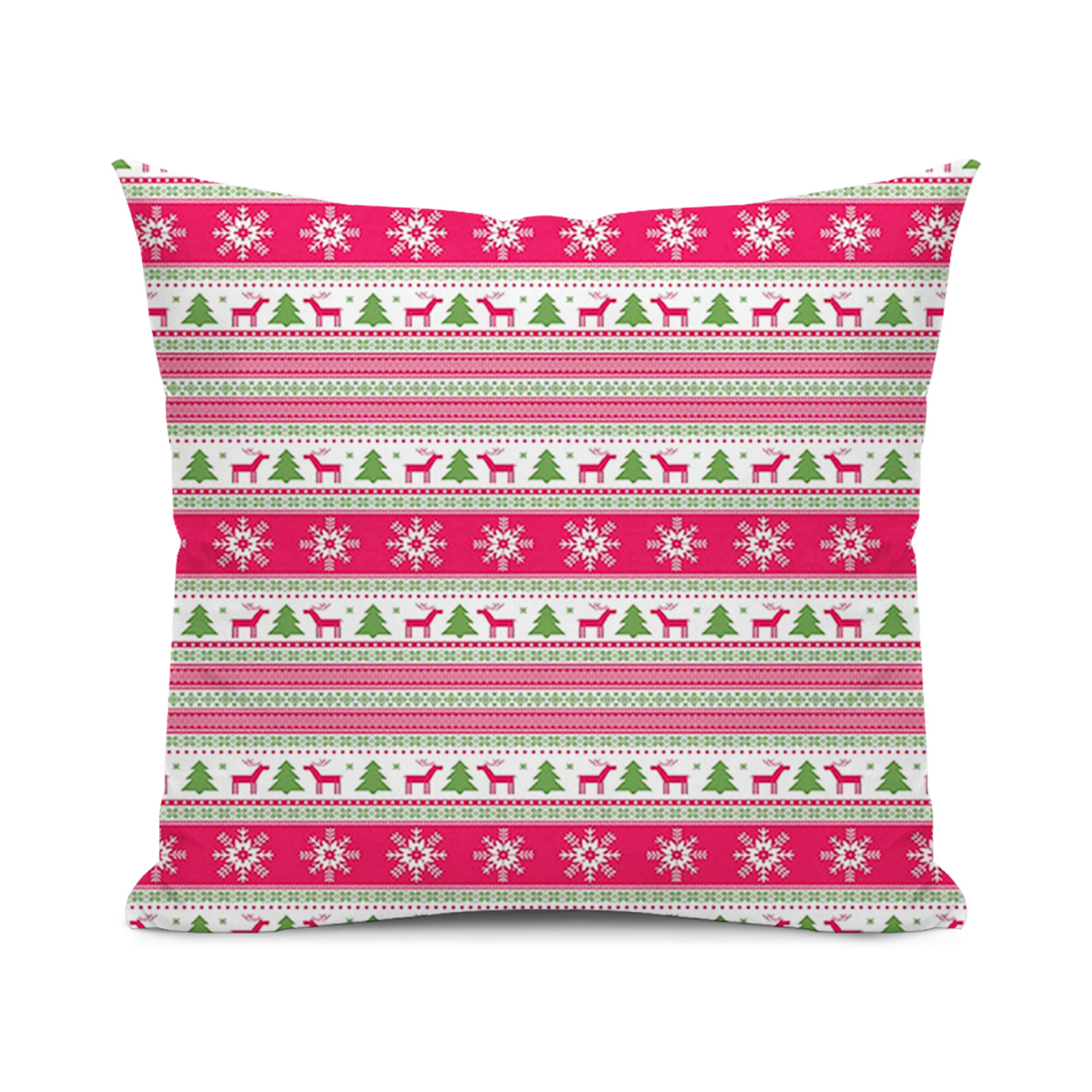 Nordic Decorative Standard Size Pillowcase,Reindeers Snowflakes Trees