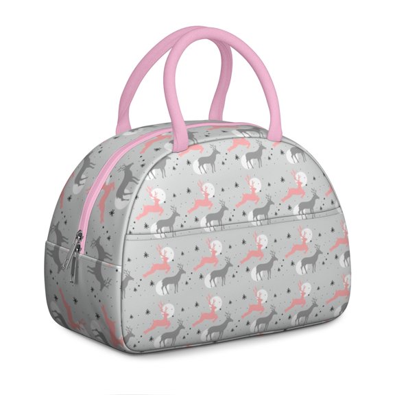 Nordic Deer Hunting Lunch Bag – Vintage Rustic Design with Cartoon Buck & Artistic Stripes, Insulated & Leakproof for Work, Picnics & Travel