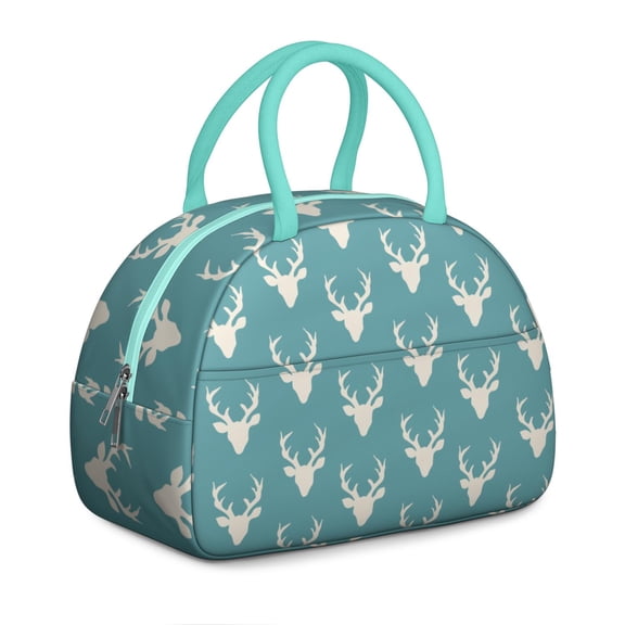 Nordic Deer Lunch Bag – Wild Buck Head & Forest Scene with Geometric Ethnic Elements, Perfect for Hunting & Nature Lovers