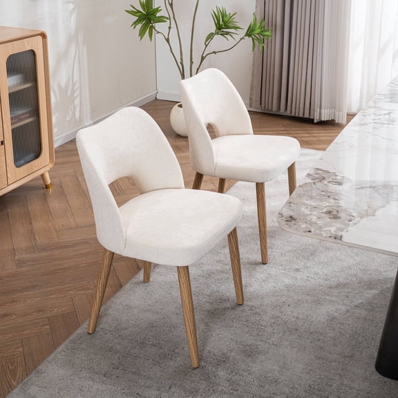 ENYLAY Nordic Upholstered Dining Chairs, Solid Wood Fabric Set of 2, White