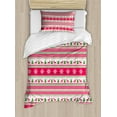 thumbnail image 1 of Nordic Duvet Cover Set Twin Size, Classical Reindeers Snowflakes Trees Christmas Pattern Needlework Design, Decorative 2 Piece Bedding Set with 1 Pillow Sham, Pink Lime Green White, by Ambesonne, 1 of 3