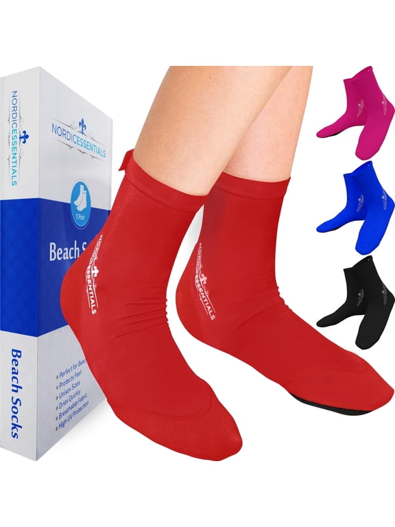 Aqua Beach Socks, Anti-Sand Design, Quick-Drying, Lightweight, Breathable, Red, XS, 1 Pair