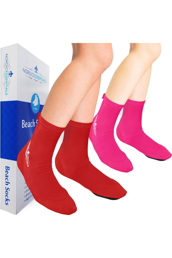 Waterproof Neoprene Beach Socks 2 Pairs UV Protection Pink & Red Small
