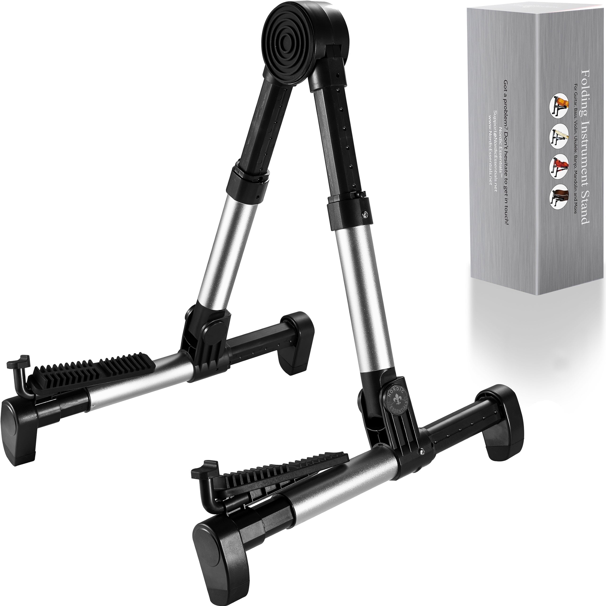 Nordic Essential Universal Folding Guitar Stand for Acoustic Electric Bass Violin Ukulele Portable Holder 1 Pack.Silver
