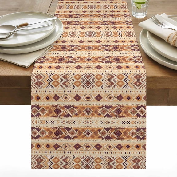 Nordic Ethnic Table Runner 13x48 inch Morocco Retro Geometric Texture Cotton Linen Dining Table Runner Ideal for Dresser Kitchen Coffee Tables - Machine Washable