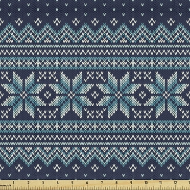 Ambesonne Nordic Fabric by the Yard Upholstery, Herringbone Snowflake, 10 Yards, Turquoise and Dark Blue