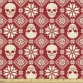 thumbnail image 1 of Ambesonne Nordic Fabric by the Yard Upholstery, Needlework Skull Motif, 5 Yards, Red Beige, 1 of 4