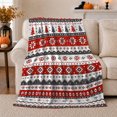 thumbnail image 1 of Nordic Fair Isle Holiday Pattern Evergreen Trees Snowflakes, Festive Holiday Scene, Warm Flannel Blanket for Living Room and Reading Nook, Art Lovers Friendship Gift, Festive Home Decor, 1 of 9