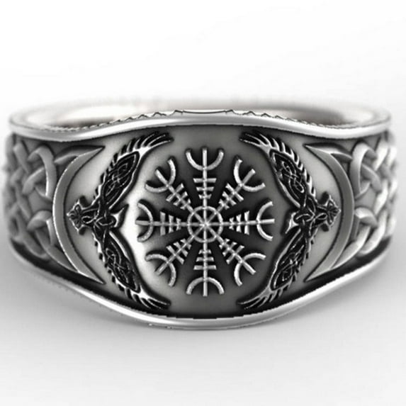 Nordic Fairy Tale Viking Celtics Compass Graffiti S925 Thai Silver Ring
