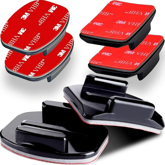 Nordic Flash Waterproof Adhesive Mounts, Curved and Flat with 3M Pads, for GoPro Cameras, Black, 6-Pack