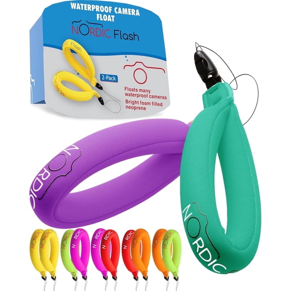 Nordic Flash Camera Float Strap (2-Pack) – Wrist Lanyard for GoPro Hero 10, 12, 13, DJI Action 5 Pro, Insta360 X4, Ace Pro 2, Fujifilm, Kodak & Waterproof Cameras, Turquoise & Purple