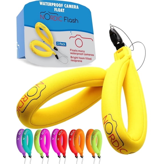 Nordic Flash Waterproof Camera Float Strap (2-Pack) – Floating Wrist Strap for Underwater Camera, GoPro Hero 10, 11, 12, 13, Insta360 Ace Pro 2 | X4 | Go 3S, DJI, and Phones, Bright Yellow