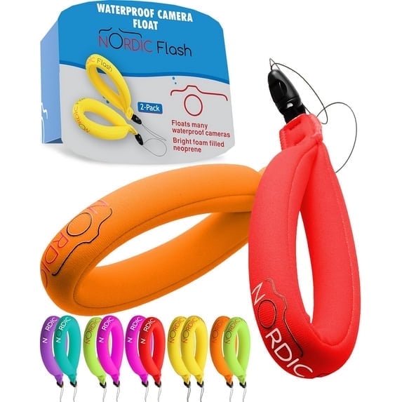 Nordic Flash Camera Floats, Floating Wrist Strap for GoPro, Underwater Cameras, and Waterproof Phone Pouch -Red & Orange