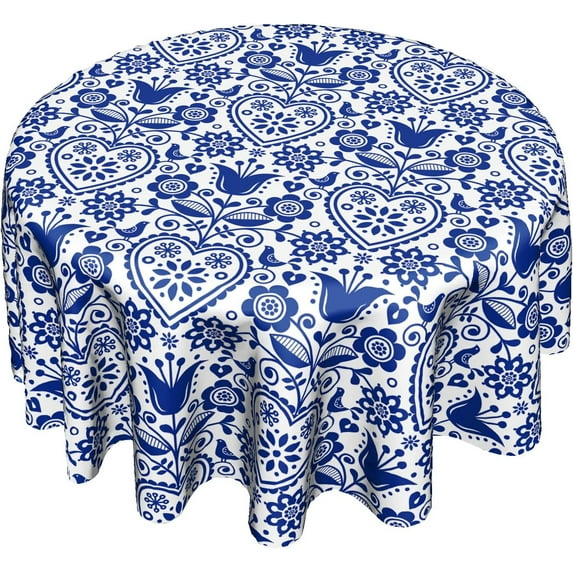 Nordic Folk Art Round Table Cloth,Abstract Retro Flowers Tablecloths Waterproof Stain-Resistant Oil-Proof Wrinkle 60 Inch Table Cover Dinner Kitchen Decor
