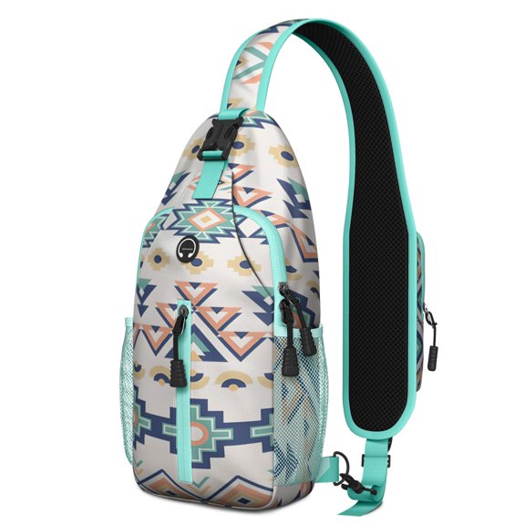 Nordic Folk Style Sling Backpack with Wood Grain and Geometric Sketch Elements