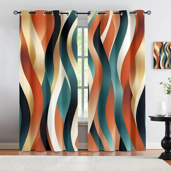 Nordic Geometry Blackout Curtains, Abstract Rainbow Rommet Top Thermal Insulated Curtains Soft Warm Fluffy Draperies For Living Room Bedroom Hall Window 42"W x 84"L (Pack of 2)