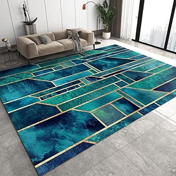 Nordic Geometry Emerald Green Marble Texture Art Area Rugs, Modern Abstract Green Irregular Pattern Indoor Non-Slip Kids Rug, For Living Room Bedroom Dining Room Office 3 x 5ft
