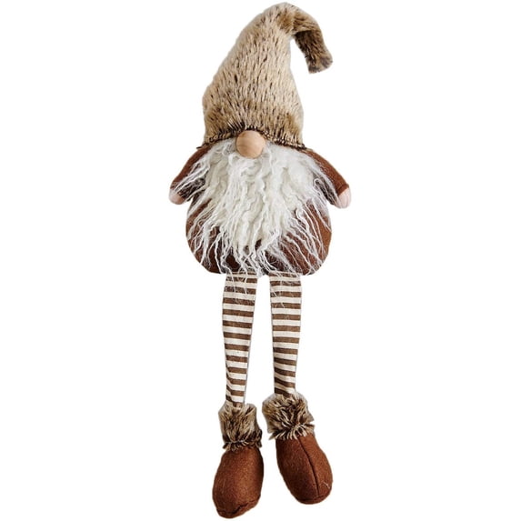 Gift Craft Nordic Gnome Brown Faux Fur 14 Inch Plush Polyester Christmas Shelf Sitter Figurine