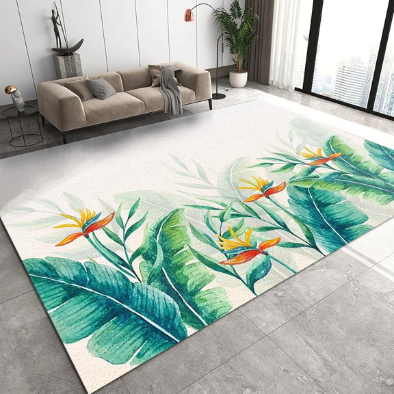 Nordic Green Plants Area Rugs, Tropical Rainforest Banana Leaves Apartment Carpet, Porch Mat Comfortable Feet Machine Washable Apply to Entryway Hallway Bedroom Living Room,2ft x 3ft