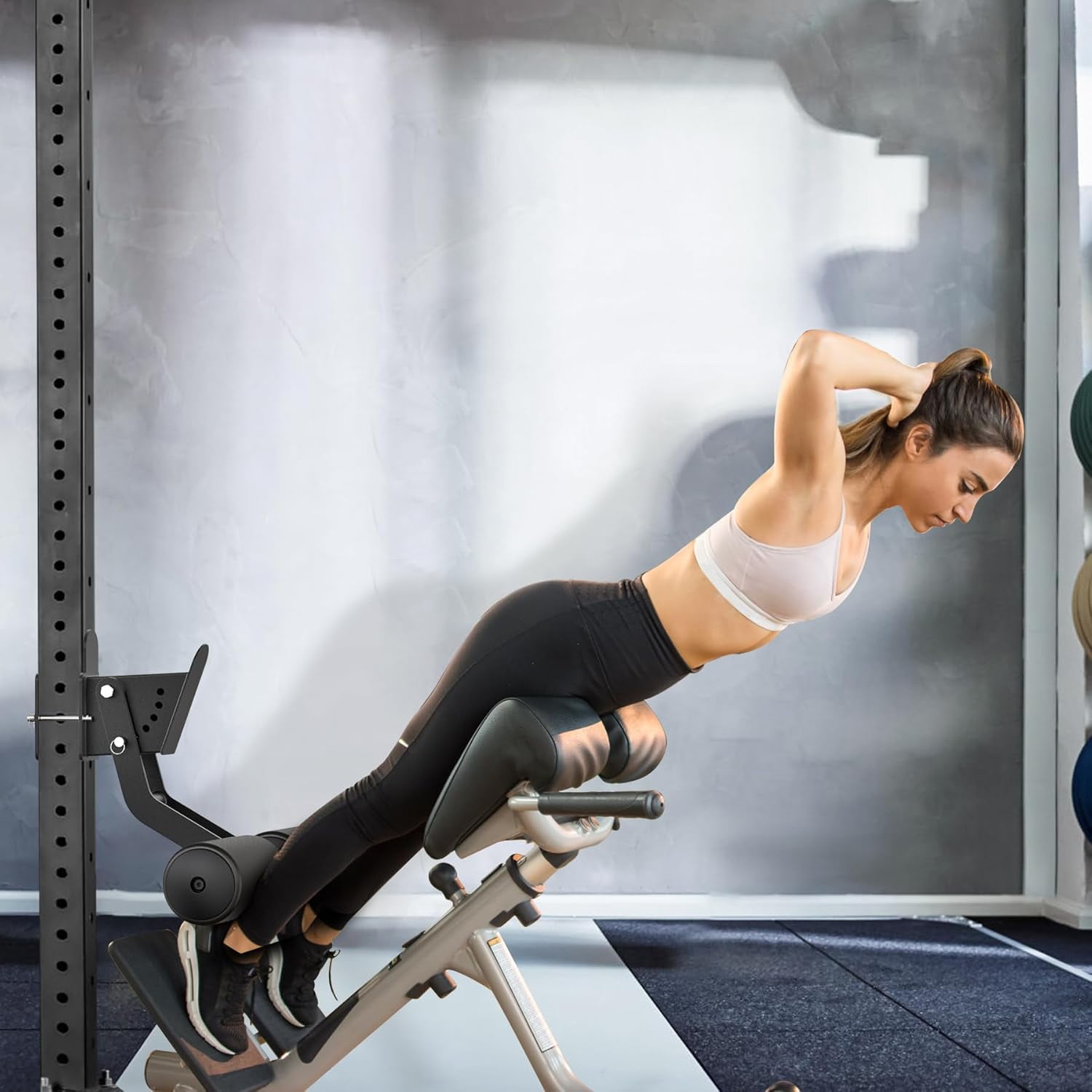 Nordic Hamstring Curl Squat Rack Attachment for Power Rack with 5/8" or 1" Hole - Adjustable Leg Hold Down Attachment with Premium Leather Surface