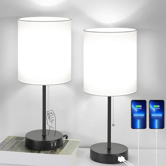 Nordic Hygge 17.3’’ Table Lamps Set of 2 with 2 USB & AC Outlet, White