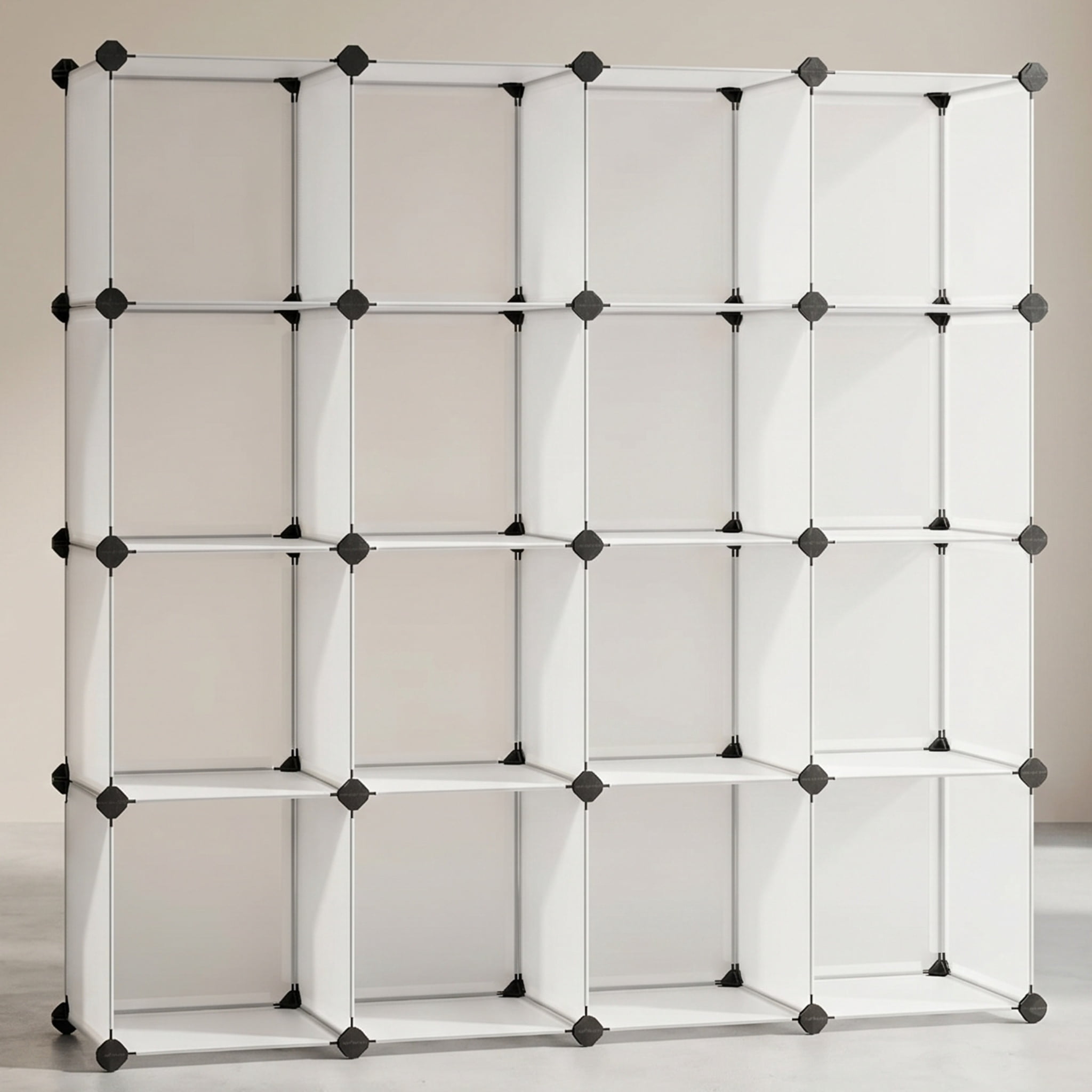 Nordic Hygge 16-Cube Modular Storage Organizer, DIY Plastic Closet Storage and Bookshelf – White