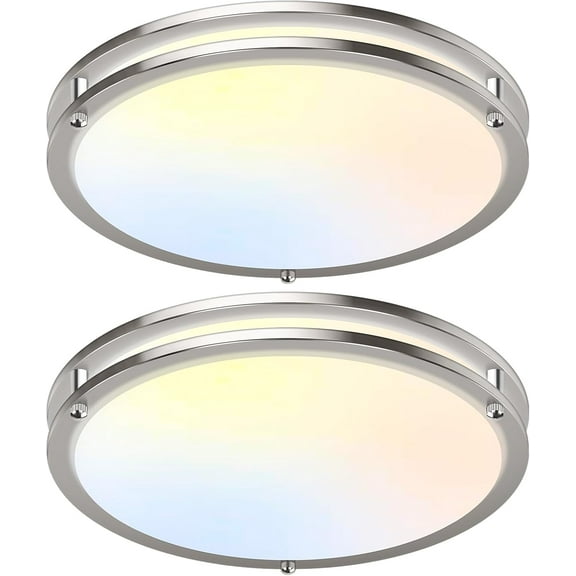 Nordic Hygge 18'' 50W Flush Mount Ceiling Light, Nickel, 2-Pack