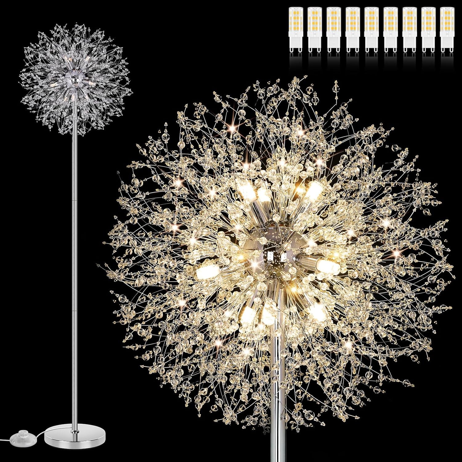 Nordic Hygge 69'' Crystal Floor Lamp for Living Room, Chrome