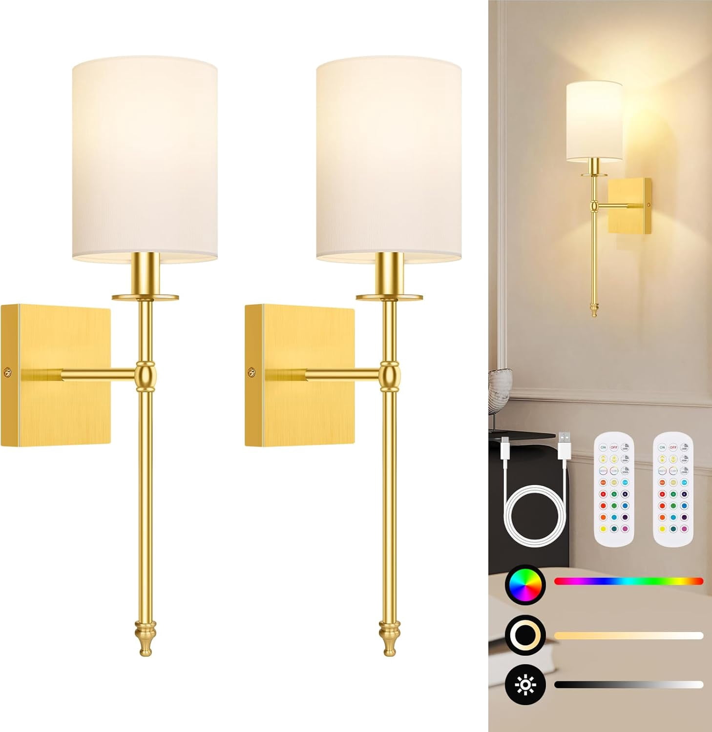 Nordic Hygge 19.9 Inch Wall Sconces Battery Operated Set of 2