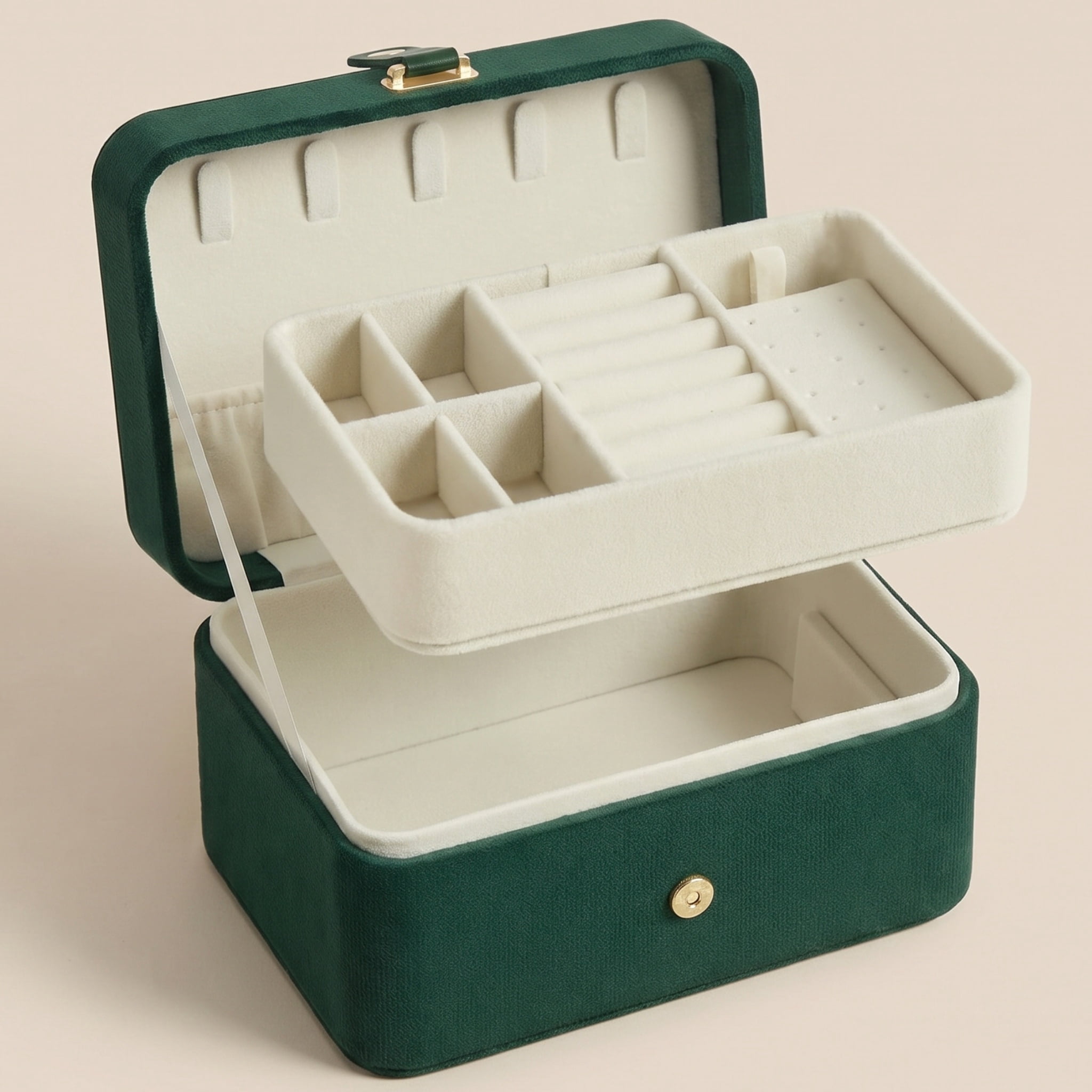 Nordic Hygge 2-Layer Portable Travel Jewelry Case, Retro Green Luxe Organizer
